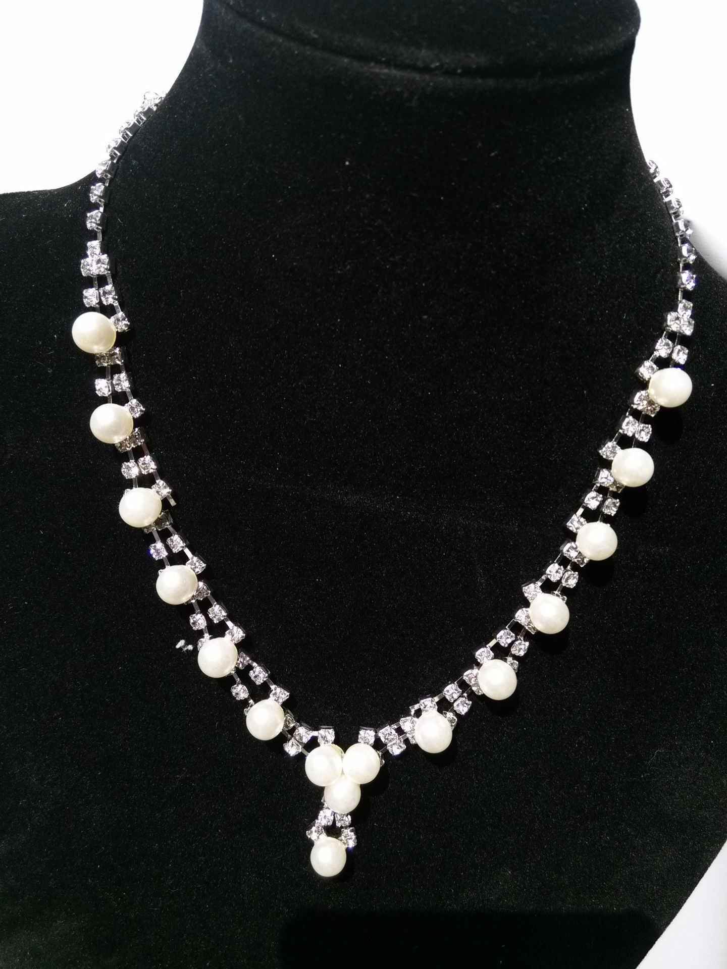 Simple bride jewelry full drill pearl necklace, wedding Rhinestone Necklace, married two sets of women 1029915554_964487297 Print Material