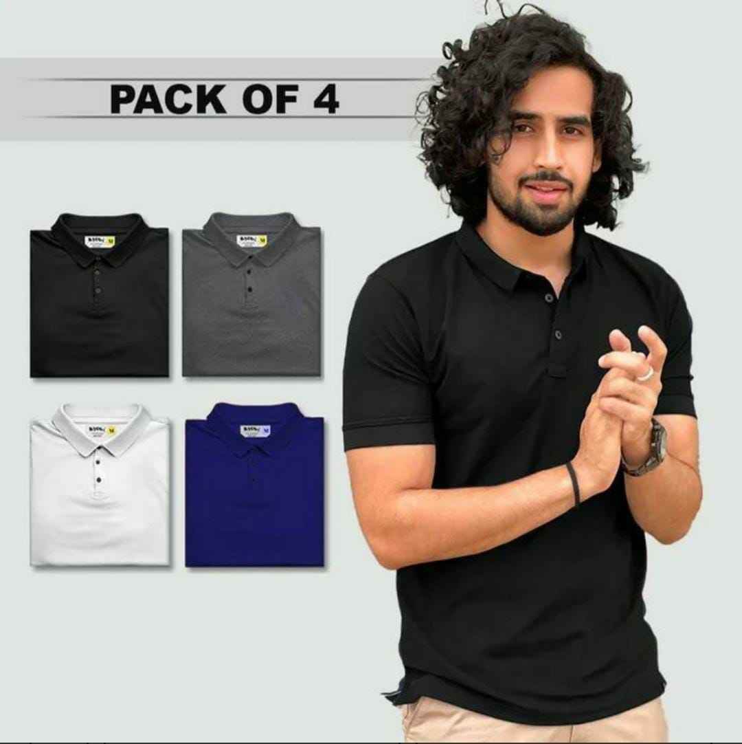 Men's Regular Wear Collar Poly-cotton T-Shirts (Pack of 4) (M, L, XL, XXL) 1729576359653-40 Mens Active Tshirts