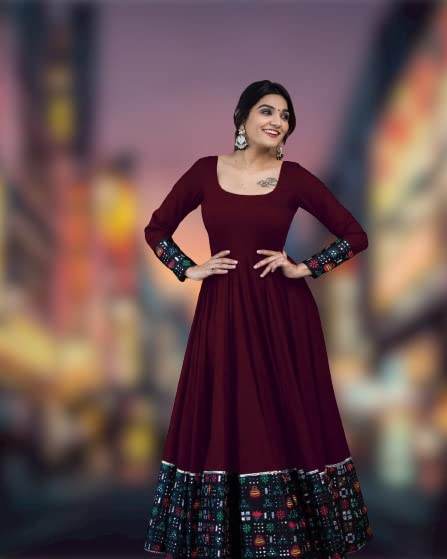 Women's Rayon Solid Pattern Full Sleeve Full Stitched Gown 1739359958082-30 Womens Gown