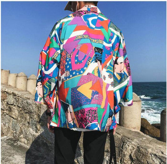 Printed Japanese Style Kimono Jacket cardigan men clothing cardigan male streetwear hiphop casual coat loose kimono 2040226103200