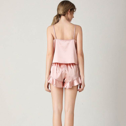 Premium Ladies Silk Pajamas, Silk V-neck Suspender Shorts, Two-piece Pajamas 3287a4f9-8e50-4d47-bd12-59867dff27b2 Print Material