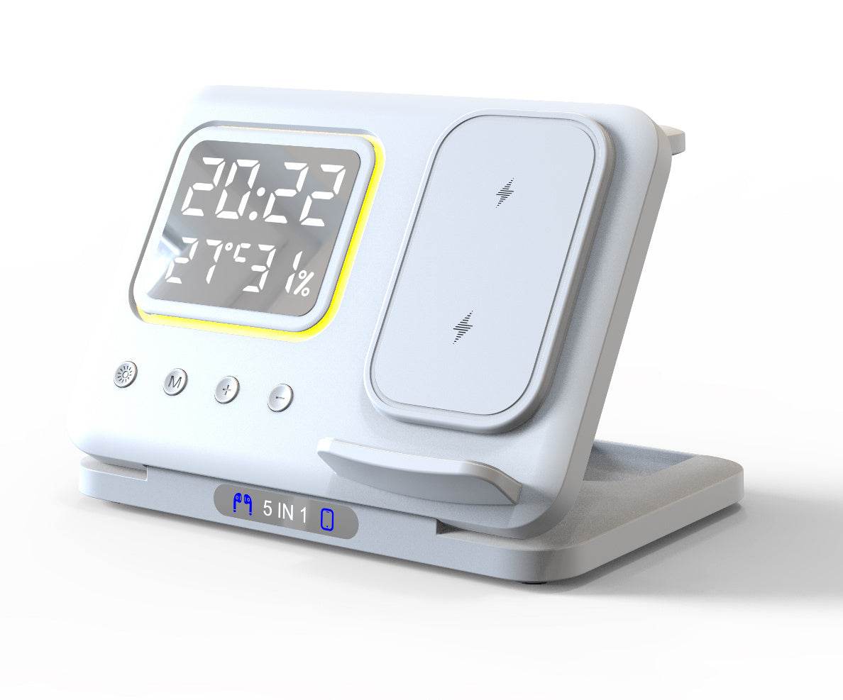 White 15W Wireless Chargers Stand 5 In1 LED Digital Alarm Clock Fast Charging Dock Station 77426a1e-0083-432f-b24c-d99ea05d2024