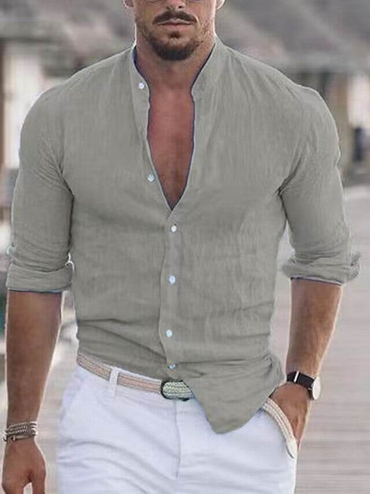 Gray Men's Solid Color Casual Long Sleeve Shirt d5f726d1-680f-4fe4-96b2-32ee0ad591c2 Print Material