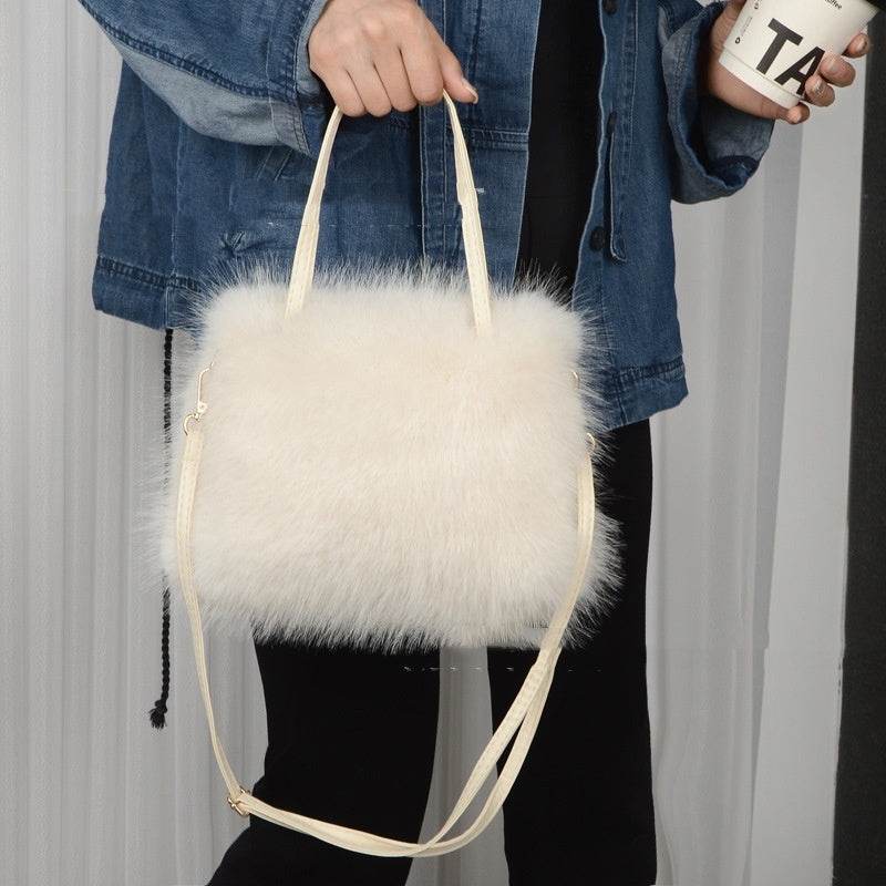 White Portable Plush Bag Fashion Shoulder Messenger Bag Female Bags 0005d2c7-b06d-4e43-bc3a-a6e4985e4ba9 Print Material