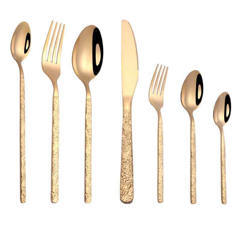 Embossed Textured Handle Steak Cutlery – Elegant Western Dining Set 015defb3-bb35-4a78-88e5-56ab661ce8c3 Print Material