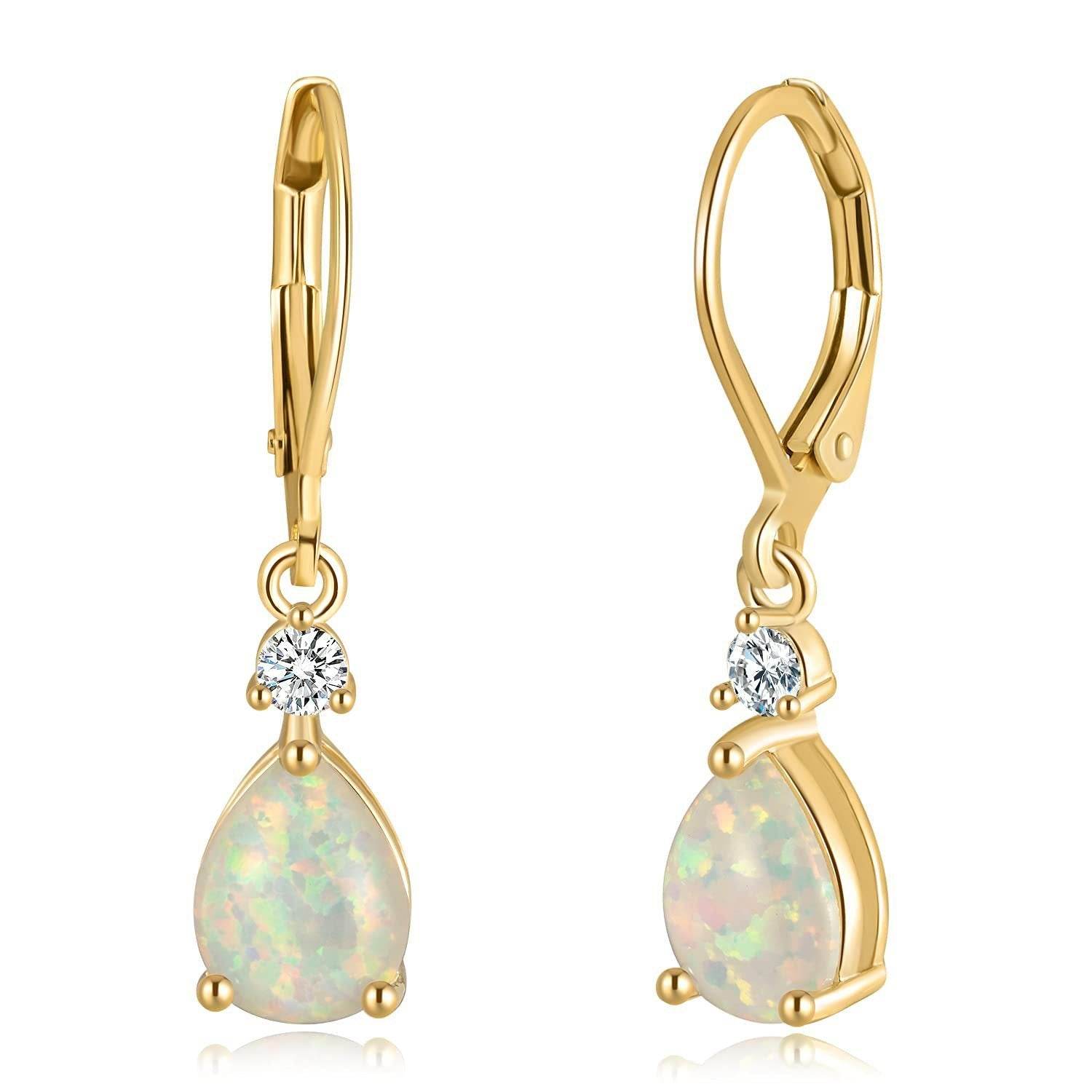 Gold White Australia White Opal Drop Opal Earrings 07130ea0-b6fa-4316-93aa-ec9288e82992