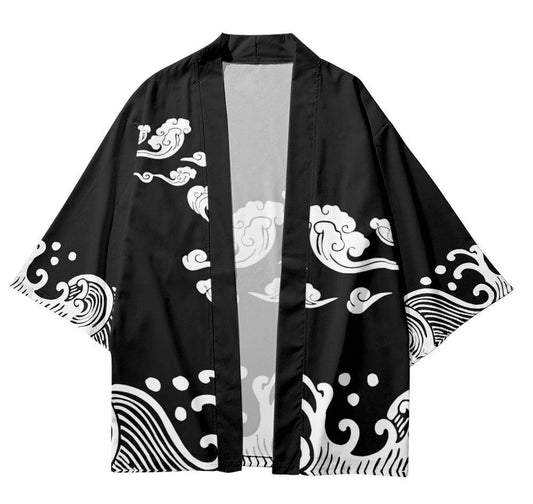 Fashion Auspicious Cloud Element Men's Three-quarter Sleeve Cardigan Robe 0d6b6f39-05d1-4894-a0a3-c9bf9ea7e0ef