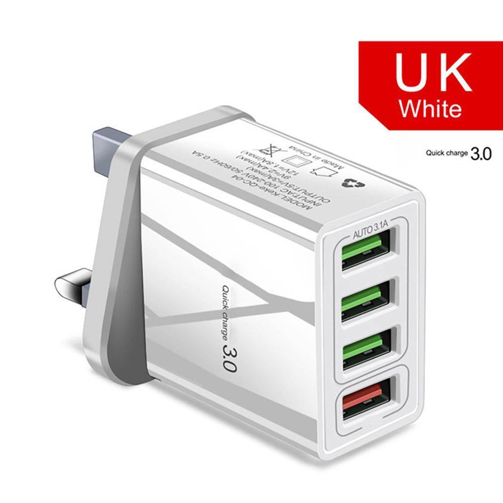 White UK Illuminated 4USB Mobile Phone Charger 3A Charging Head 1000835747119 Print Material