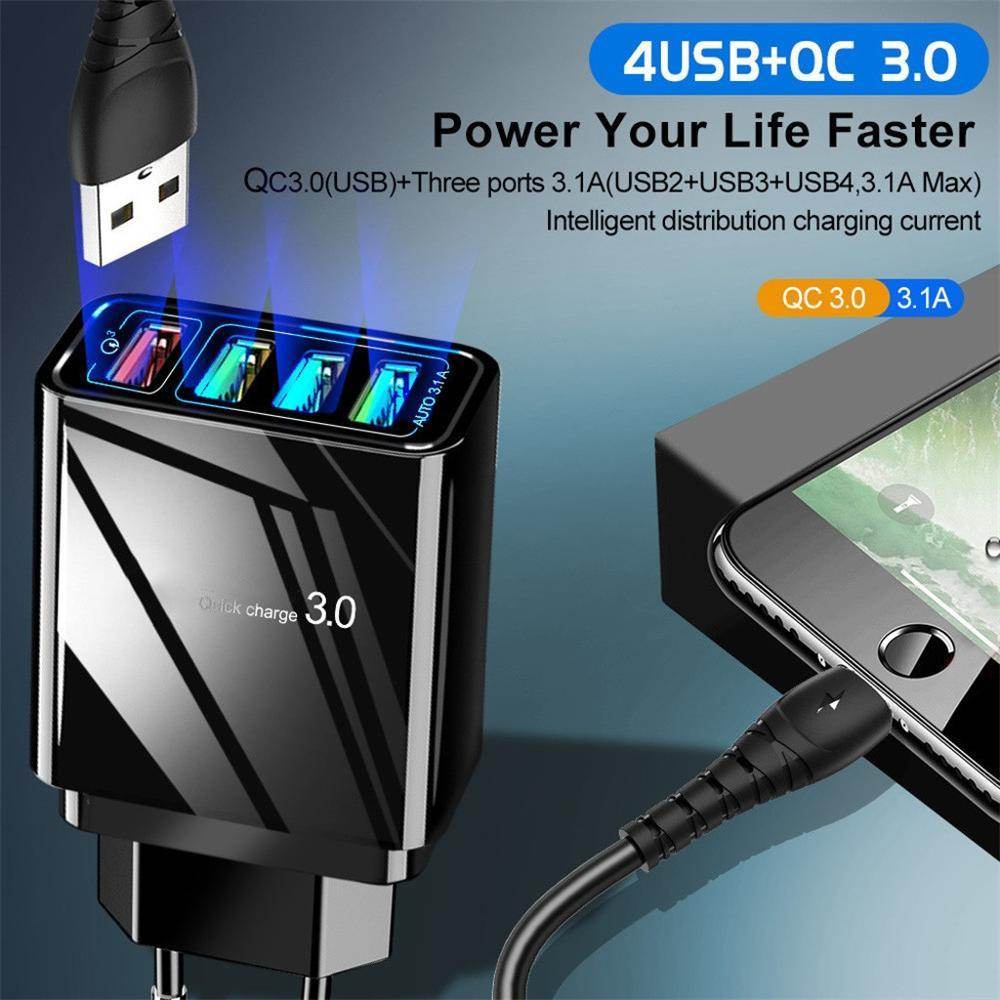 Illuminated 4USB Mobile Phone Charger 3A Charging Head 1182837026752 Print Material