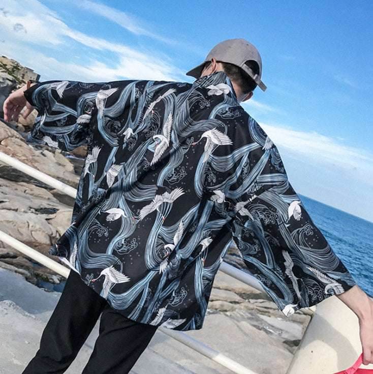 Printed Japanese Style Kimono Jacket cardigan men clothing cardigan male streetwear hiphop casual coat loose kimono 1399443222520-_4