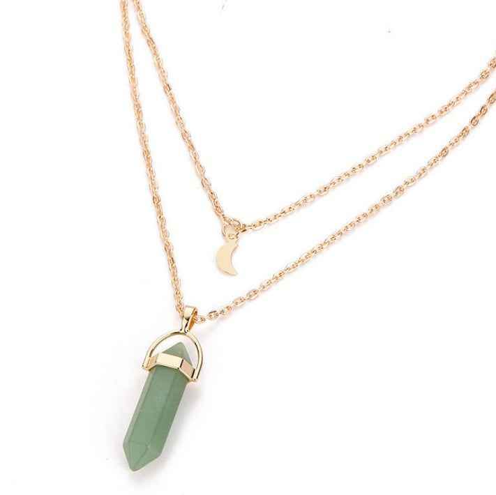 Green Natural stone glass hexagonal necklace necklace European and American fashion double moon moon crescent bullets pendulum pendant necklace 1543745449130_4e81426f-c933-40a0-afcf-ecaf36d89101 Print Material