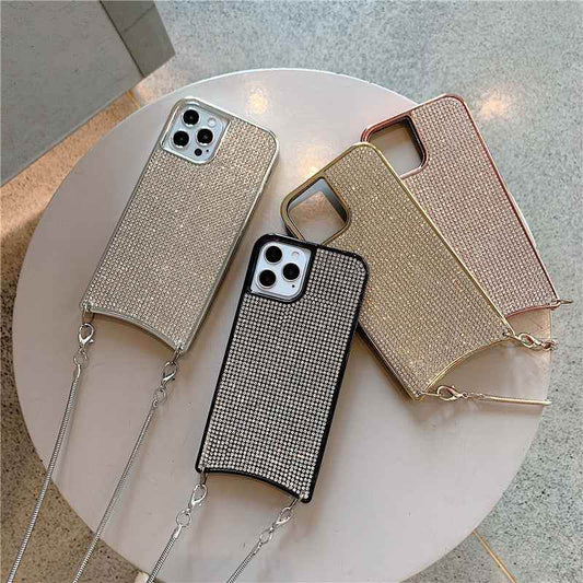 Compatible with Apple, Sparkle Glitter Strap Cord Chain Phone Necklace Lanyard Phone Case Carry Cover Hang For iPhone 12 11 Pro XS Max XR X 7 8 Plus 12 1620893137489 Print Material