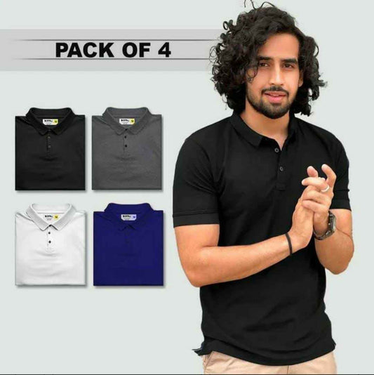 Men's Regular Wear Collar Poly-cotton T-Shirts (Pack of 4) (M, L, XL, XXL) 1729576359653-40 Mens Active Tshirts