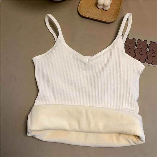 White Slips with Narrow Strap Slim Fit Cotton Thermal Fleece Underwear Tops 1734353628020-3 Womens Thermal Tops