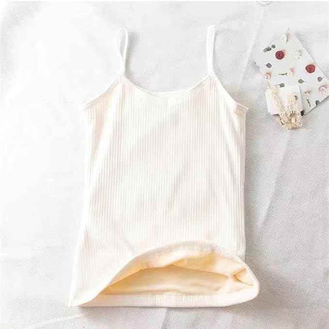 White Slips with Narrow Strap Slim Fit Cotton Thermal Fleece Underwear Tops 1734353628072-15 Womens Thermal Tops