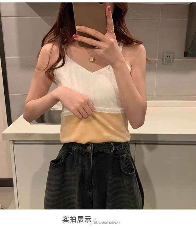 White Slips with Narrow Strap Slim Fit Cotton Thermal Fleece Underwear Tops 1734353628089-18 Womens Thermal Tops