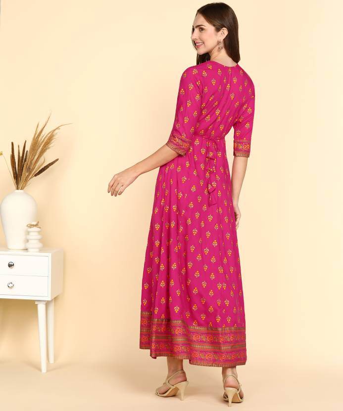 Rayon Printed Kurti for Women (Dark Ping, S) 1735031969966-35 Womens Kurtis