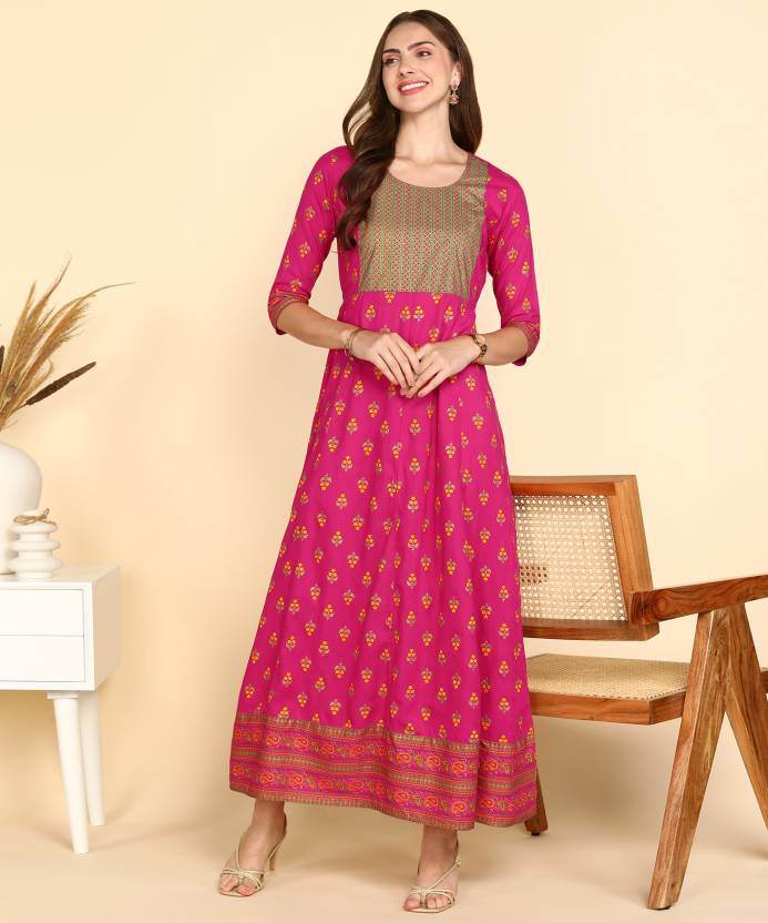 Rayon Printed Kurti for Women (Dark Ping, S) 1735031970004-25 Womens Kurtis