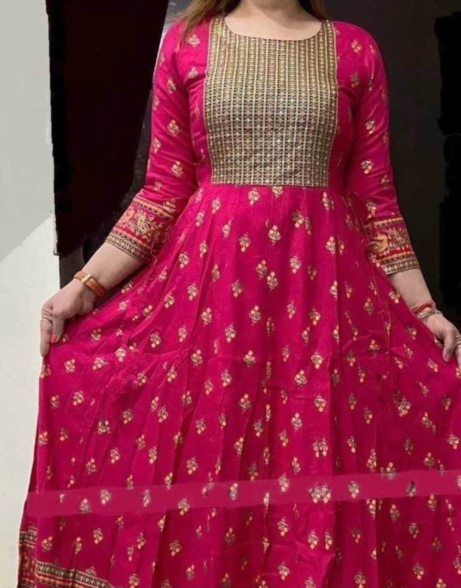 Rayon Printed Kurti for Women (Dark Ping, S) 1735031970044-15 Womens Kurtis