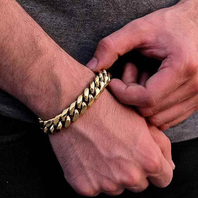 Cuban Link Chain Bracelet 24k Real Gold Plated 1739193263939-1 Mens Bracelets