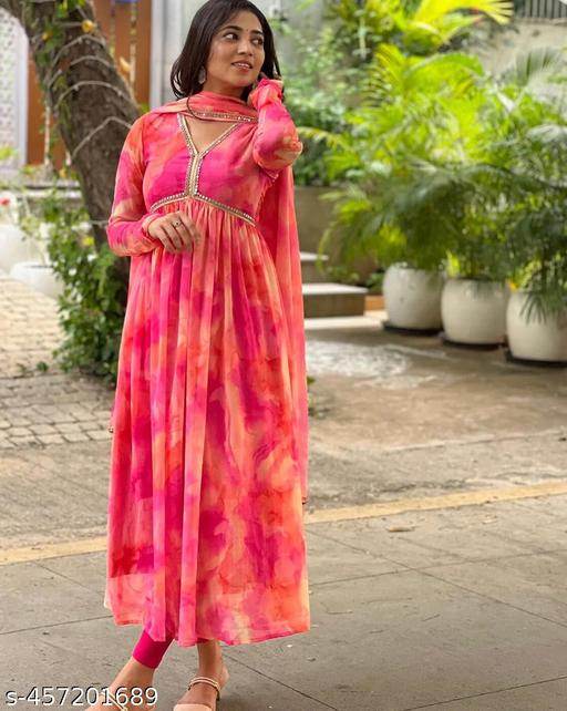 Alia Georgette Print Gown With Dupatta 1739274857124-2 Womens Gown