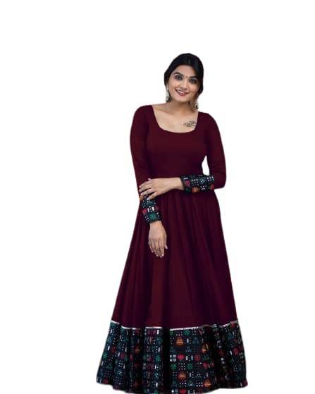 Women's Rayon Solid Pattern Full Sleeve Full Stitched Gown 1739359957982-1 Womens Gown