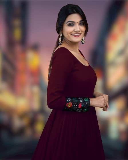 Women's Rayon Solid Pattern Full Sleeve Full Stitched Gown 1739359958052-21 Womens Gown