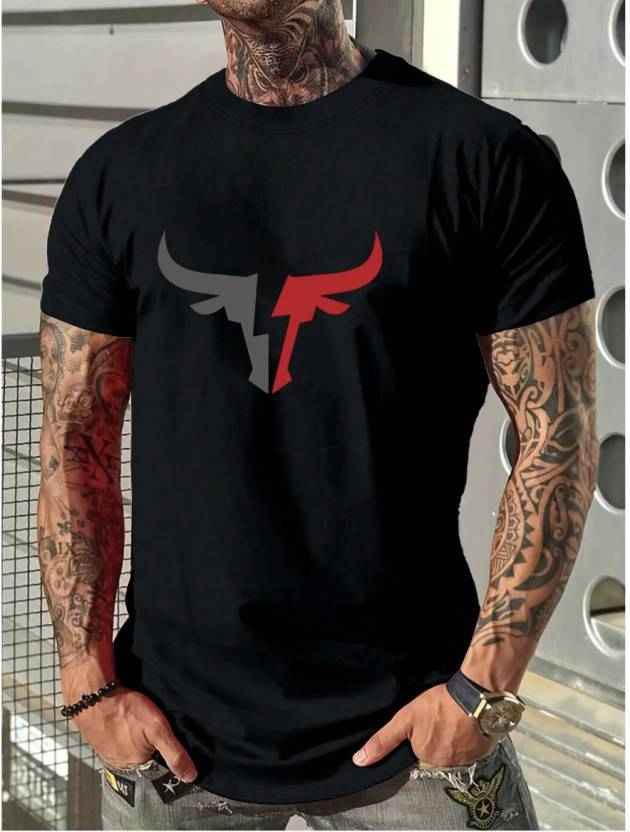 BOSS MANGO - Men Printed Round Neck Cotton Black T-Shirt 1740978686702-1 Mens T-shirts