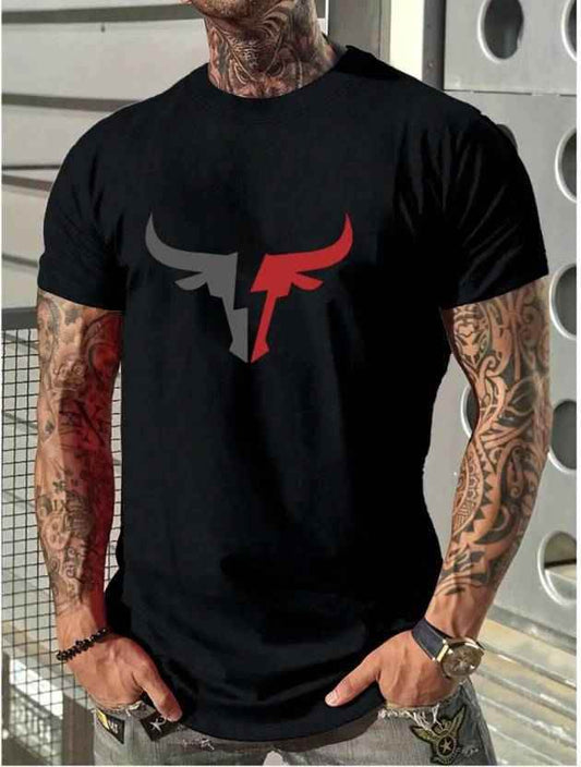 BOSS MANGO - Men Printed Round Neck Cotton Black T-Shirt 1740978686702-1 Mens T-shirts