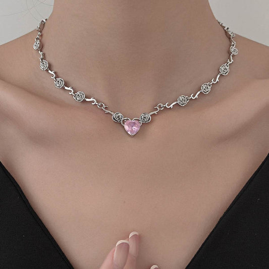Rhinestone Love Rose Chain Necklace For Women 195359e6-1f97-4b67-9bff-167f32e992f5 Print Material