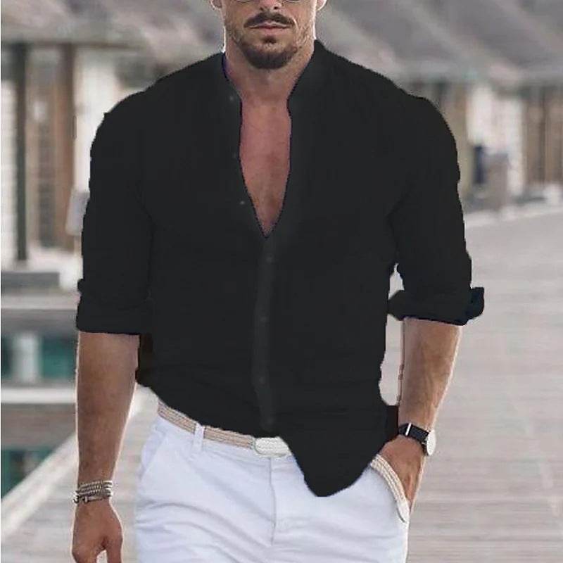 LTMC Black Men's Solid Color Casual Long Sleeve Shirt 1f87f955-670f-4631-8142-782a1ccc668d Print Material