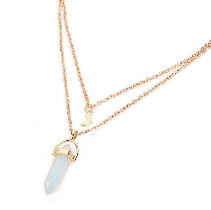 protein Natural stone glass hexagonal necklace necklace European and American fashion double moon moon crescent bullets pendulum pendant necklace 2138978052679 Print Material