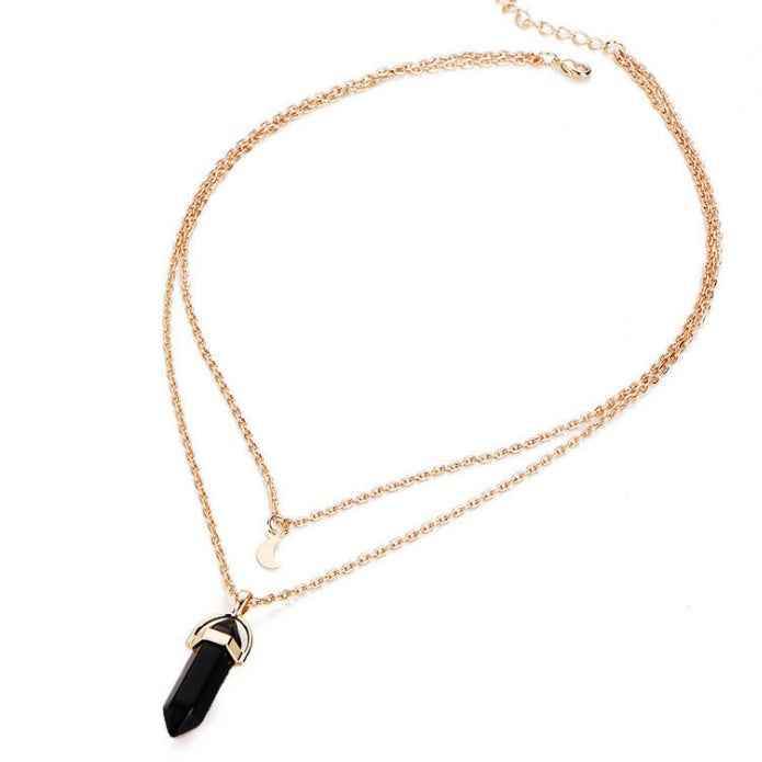 black Natural stone glass hexagonal necklace necklace European and American fashion double moon moon crescent bullets pendulum pendant necklace 2160119962783 Print Material