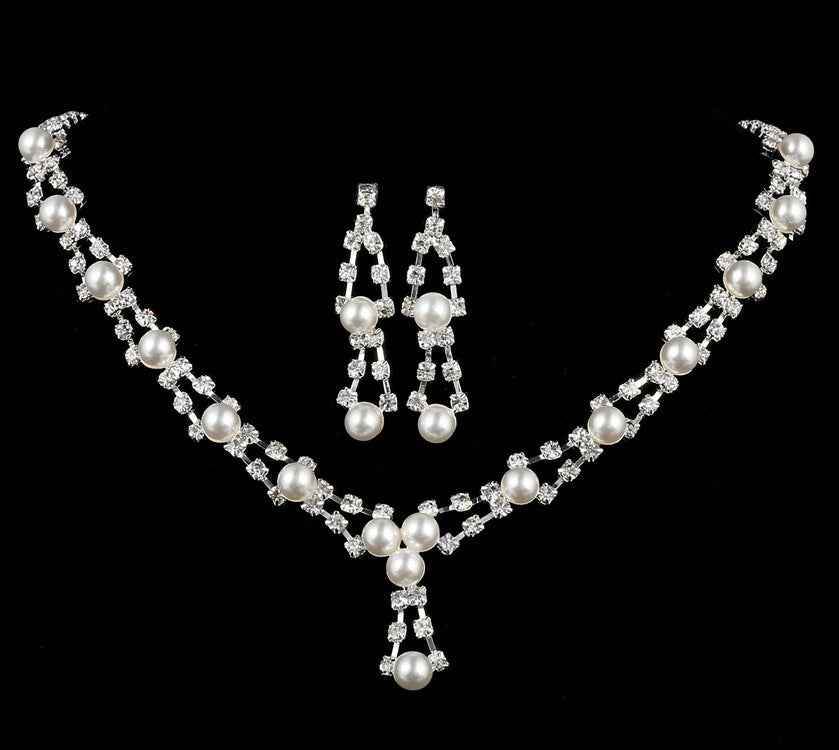 Simple bride jewelry full drill pearl necklace, wedding Rhinestone Necklace, married two sets of women 2254571133_964487297 Print Material