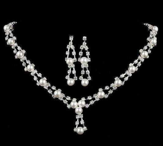 Simple bride jewelry full drill pearl necklace, wedding Rhinestone Necklace, married two sets of women 2254571133_964487297 Print Material