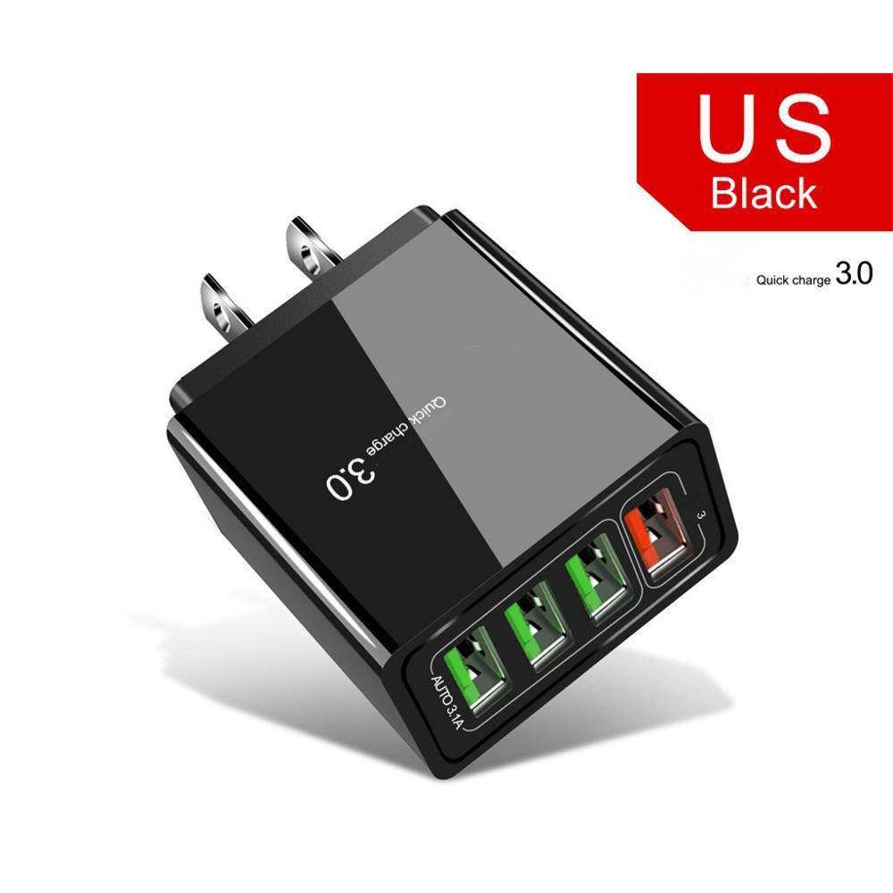 Black US plug Illuminated 4USB Mobile Phone Charger 3A Charging Head 227384557849 Print Material