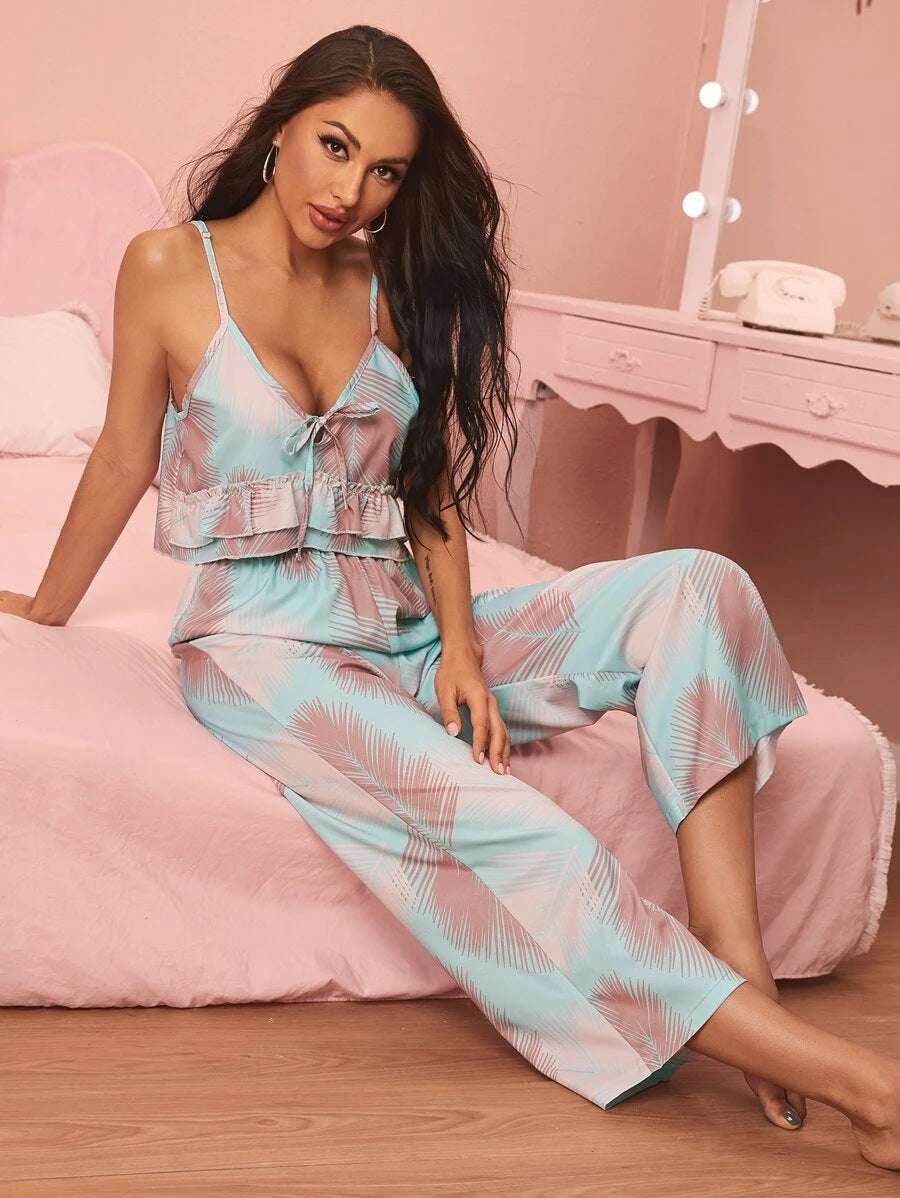 V-neck Sling Print Comfortable Pajama Set 245fe4b9-892c-4141-842e-bd100e49daec-_5 Print Material