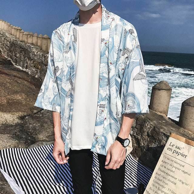 Light color Printed Japanese Style Kimono Jacket cardigan men clothing cardigan male streetwear hiphop casual coat loose kimono 263187037935-_7
