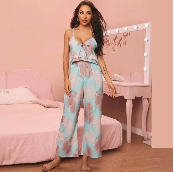 V-neck Sling Print Comfortable Pajama Set 2ede2d5f-3913-465c-a502-2e55173225ec Print Material