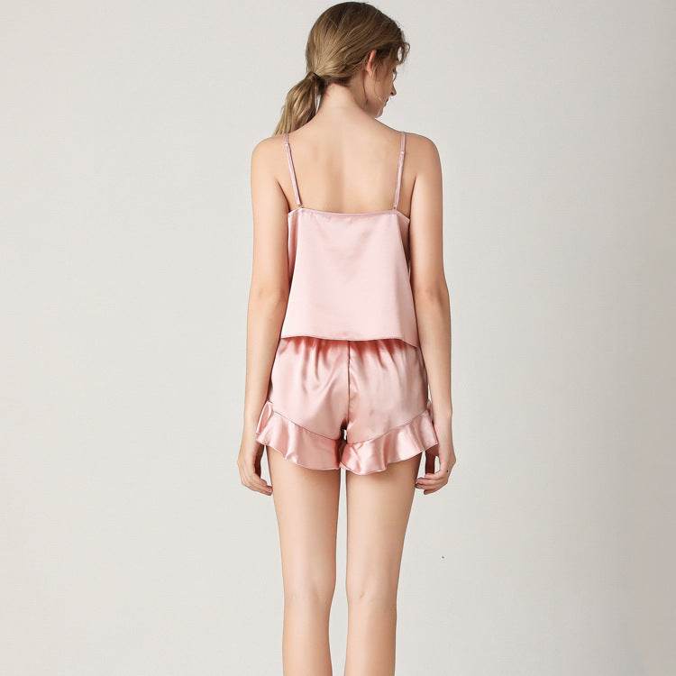 Premium Ladies Silk Pajamas, Silk V-neck Suspender Shorts, Two-piece Pajamas 3287a4f9-8e50-4d47-bd12-59867dff27b2 Print Material