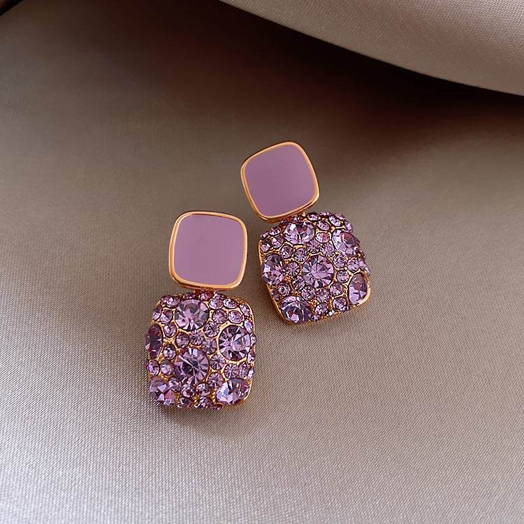 Rhinestone Cube Earrings Ins Fashion Temperament Geometric Earrings 333398388678 Accessories