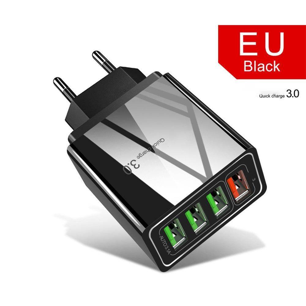 Black EU Illuminated 4USB Mobile Phone Charger 3A Charging Head 3965761167801 Print Material