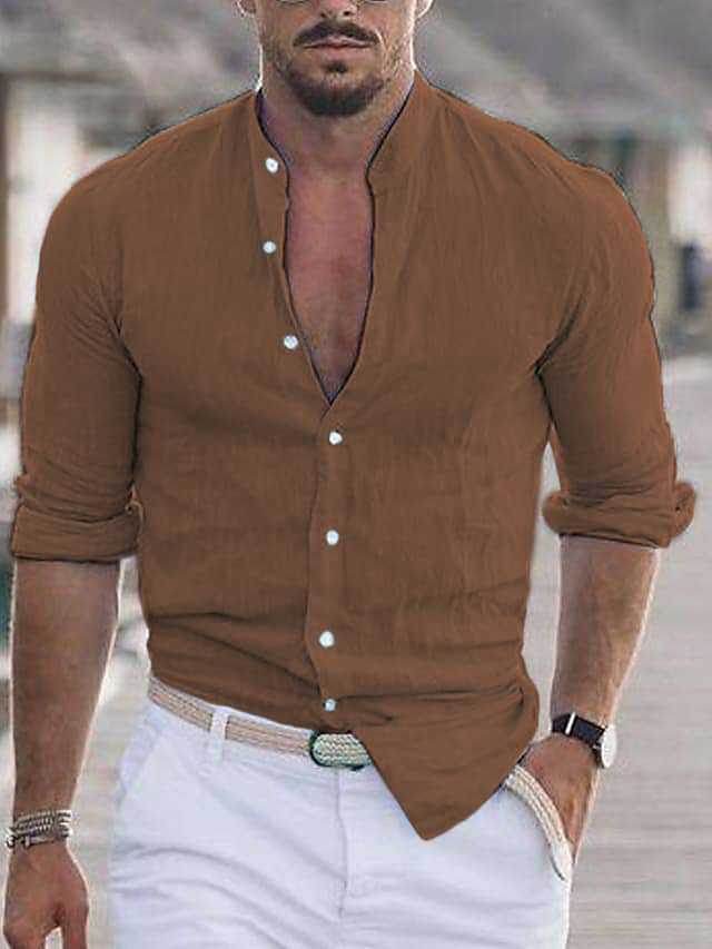 LTMC Brown Men's Solid Color Casual Long Sleeve Shirt 3e41c493-29cb-464a-b163-5b9b58adf5e8 Print Material