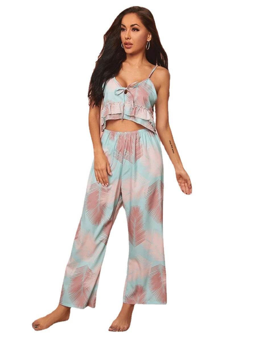 Printing V-neck Sling Print Comfortable Pajama Set 401e7553-69d3-45a4-9788-0f2cbdabb5e7 Print Material