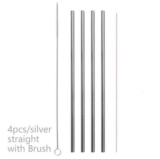 Silver STRAIGHT Colourful Reusable Stainless Steel Straws 4478706788688 Print Material