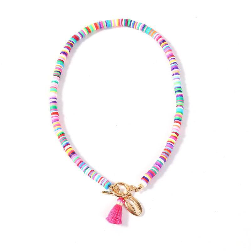 Rose red Bohemian Shell Necklace Female Tassel Wild Sweet Necklace 4962566345629