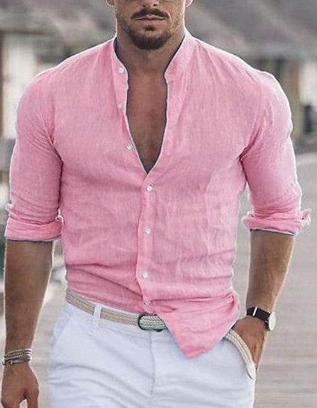 LTMC pink Men's Solid Color Casual Long Sleeve Shirt 58c8babe-81fa-4682-8ad1-c436b305775a Print Material