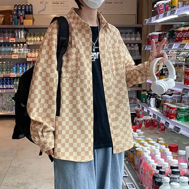 Checkerboard Men's Long-sleeved Spring Japanese Loose Coat Shirt 5a36d556-528f-4fdc-9a18-ba575a71f2bb-_1