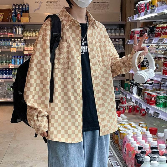 Checkerboard Men's Long-sleeved Spring Japanese Loose Coat Shirt 5a36d556-528f-4fdc-9a18-ba575a71f2bb-_1