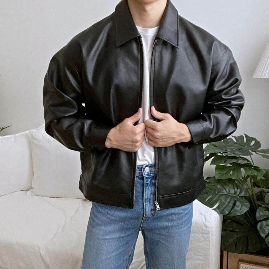 Black Leather Casual Baseball Uniform Motorcycle Jacket 63dcbf80-3059-44e2-a526-855de0a35d8f-_6